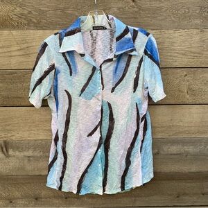 David Cline Shirt Top Womens M Crushed Snap Front Artsy Abstract Print Coastal